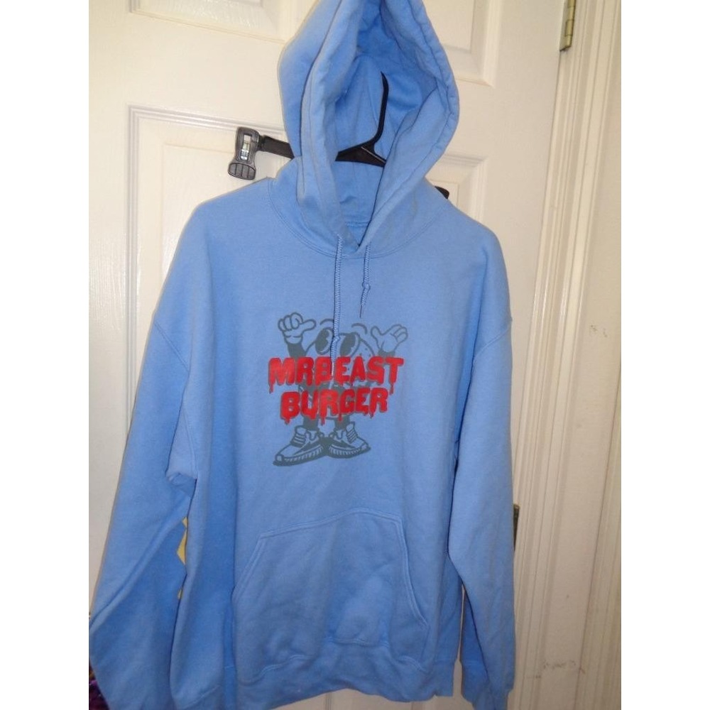 Mr Beast Burger Blue Men's Hoodie Hoody Jacket Pullover Large
